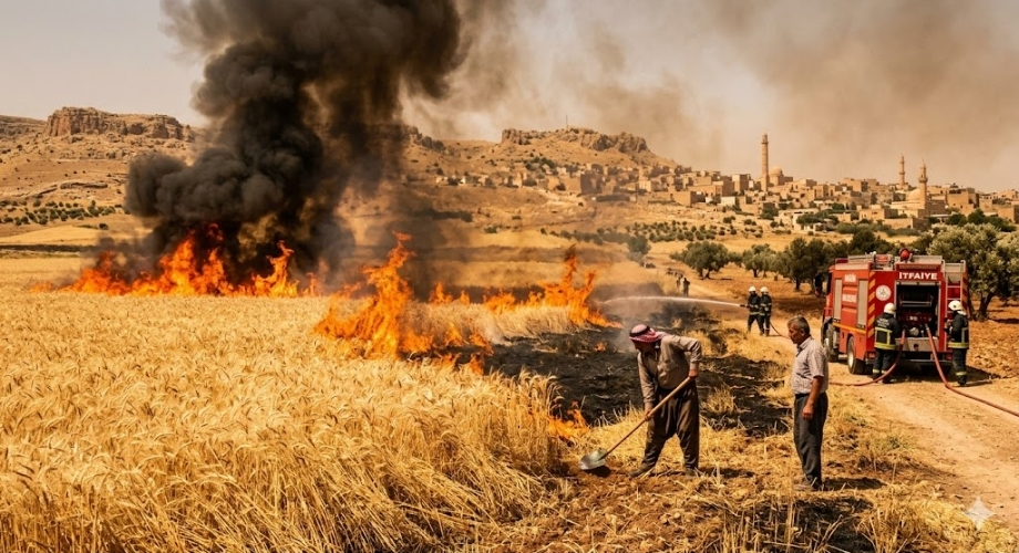 Mardin'de Tarım Alanlarında Hasat Öncesi Buğday Yangınları